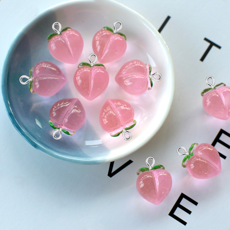 Resin Craft Projects - 10 ชิ้น จี้เรซิ่นรูปพีชใสแบบแบน สำหรับทำเครื่องประดับ DIY ต่างหู