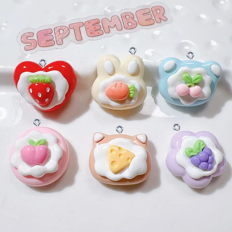 Resin Craft Projects - จี้เรซิ่นรูปเค้กผลไม้น่ารัก 10 ชิ้น สำหรับทำเครื่องประดับ DIY ต่างหู