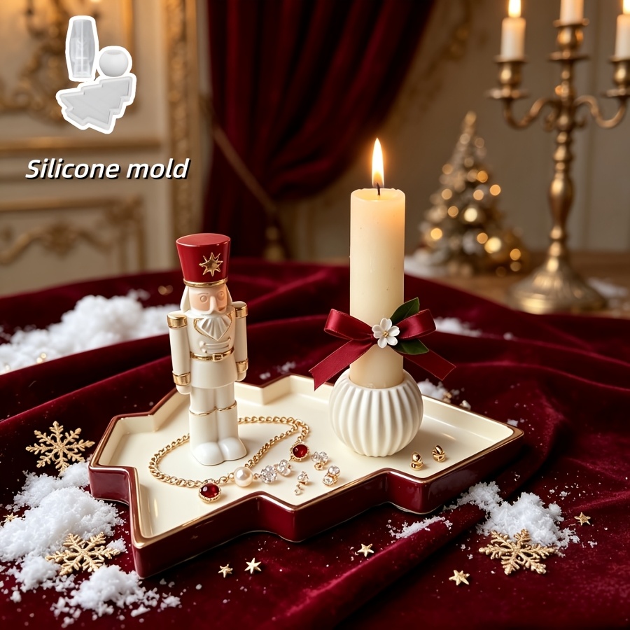 Silicone Mold Tray - แม่พิมพ์ซิลิโคนรูปทรงกลมรูปทหารนัทแครกเกอร์ 3 ชิ้น สำหรับถาดต้นคริสต์มาส ของตกแต่งบ้าน งานฝีมือ