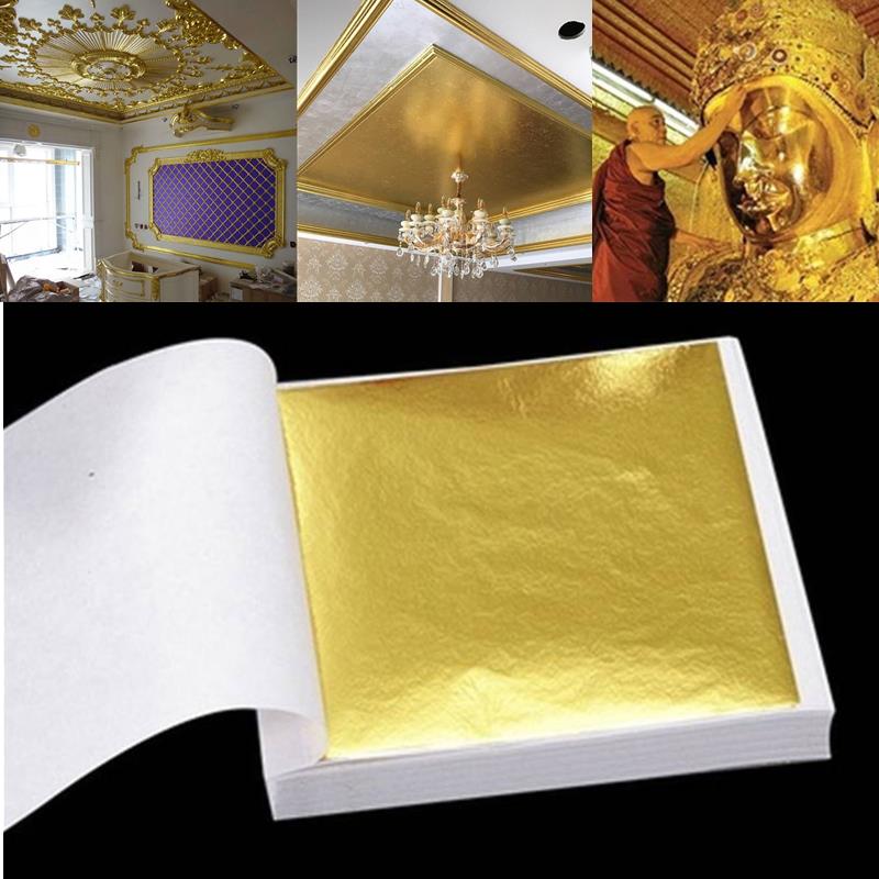 Gold Foil Flakes - แผ่นปิดทองบริสุทธิ์24K แผ่นทองคำเปลว100แผ่นสำหรับตกแต่งอาหารงานประดิษฐ์ทำมืออัลบัมภาพตกแต่งงานฝีมือ