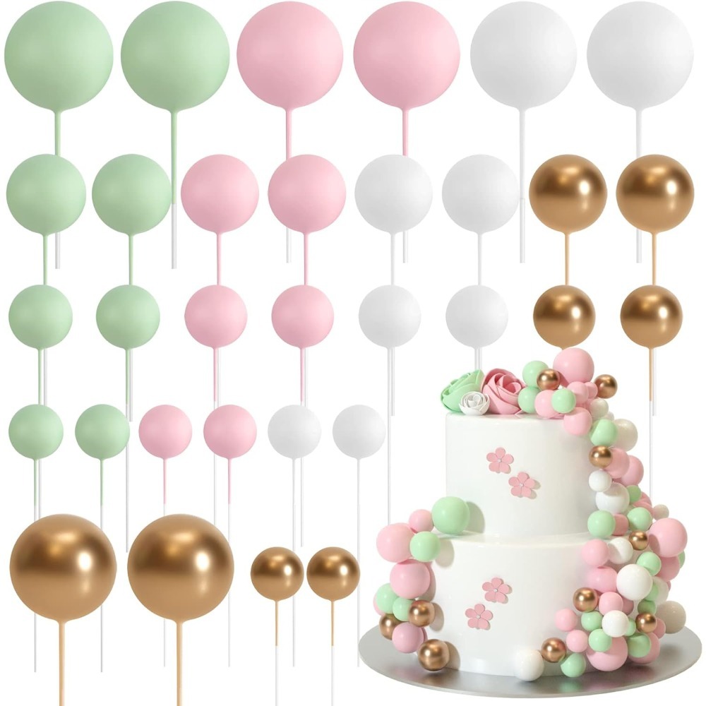 Gold Foil Flakes - 20 ชิ้นเค้กวันเกิดแฮปปี้ Gold และ Silver โฟมบอลงานแต่งงานเค้กวันเกิดครบรอบ