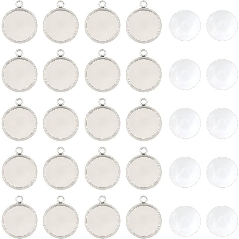 Bezels Set Pendant - 50 ชุดจี้เครื่องประดับ Cabochon ชุดสแตนเลสสตีลจี้แก้วใส Cabochon ครึ่งรอบถาดจี้ช่องว่าง